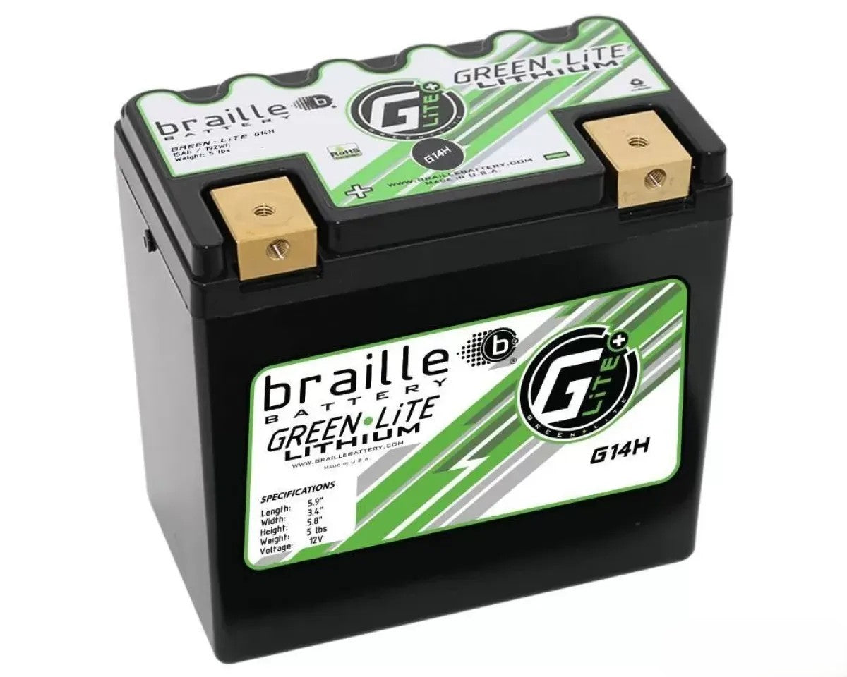 Braille G14H Lithium 12 Volt Battery 15.0 AMP Left Terminal 5.0 lbs for Motorsports