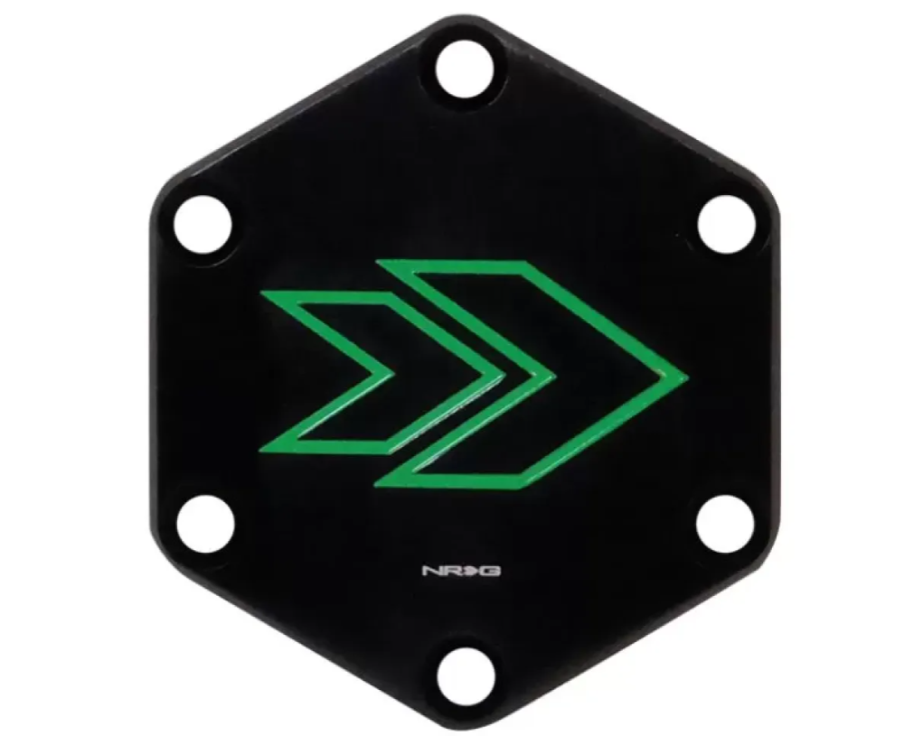NRG Hexagonal Horn Delete Button Steering Wheel Cap Arrow Logo engraved Green