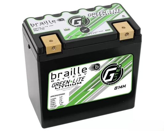 Braille G14H Lithium 12 Volt Battery 15.0 AMP Left Terminal 5.0 lbs for Motorsports