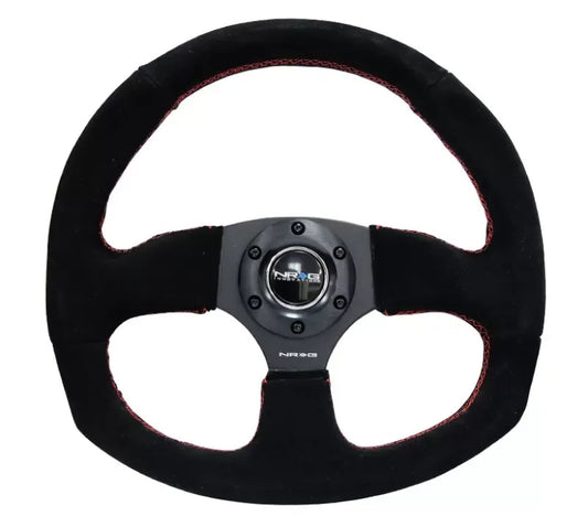 NRG RST-009S-RS Reinforced Suede Steering Wheel Red Stitch