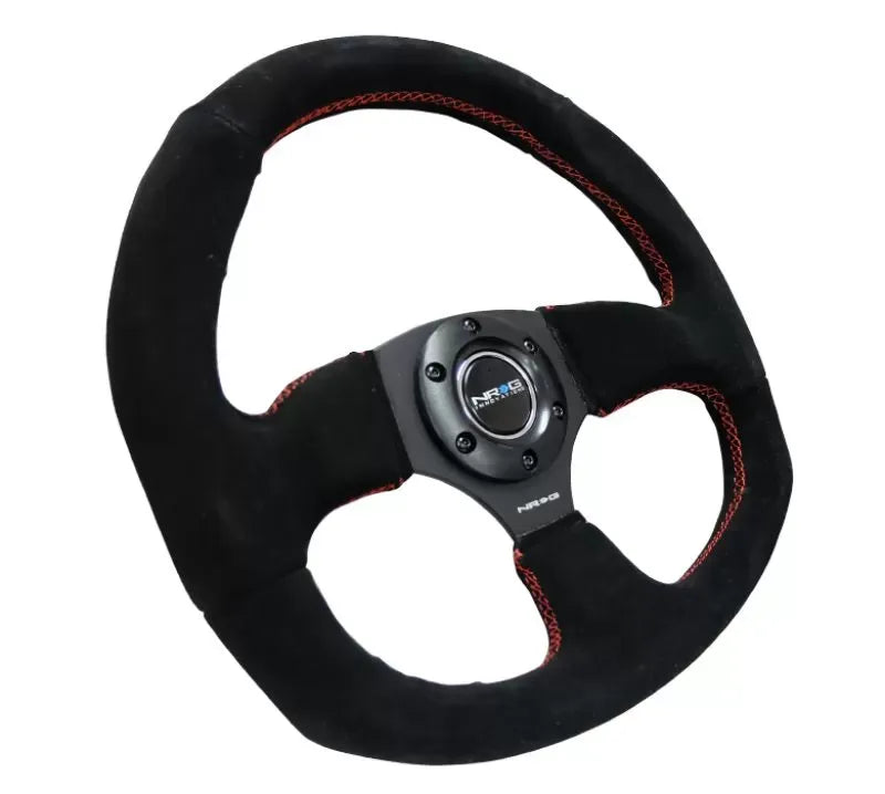 NRG RST-009S-RS Reinforced Suede Steering Wheel Red Stitch