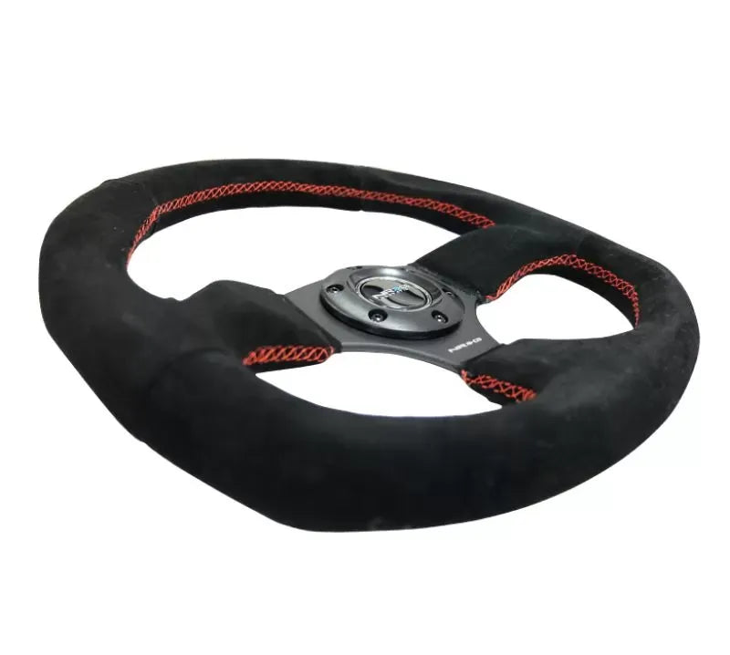 NRG RST-009S-RS Reinforced Suede Steering Wheel Red Stitch